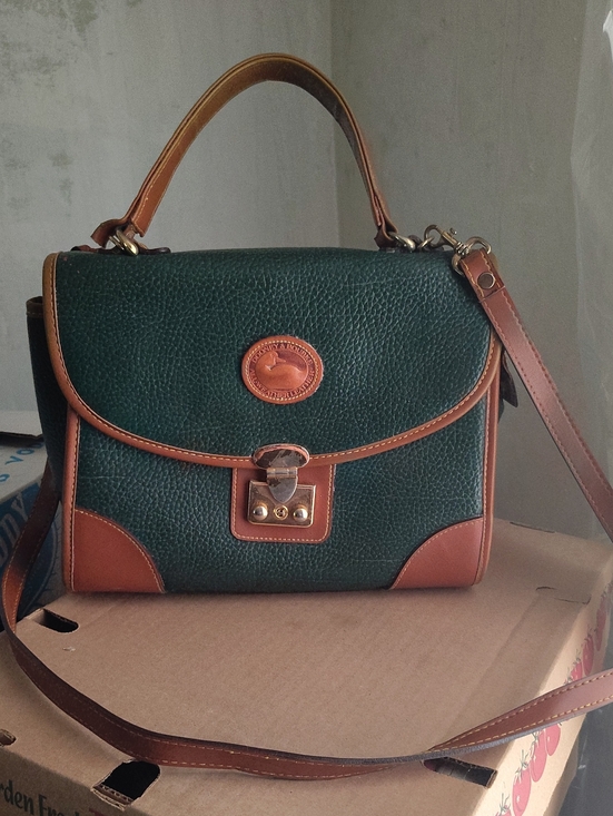 Dooney & Bourke Handbags - Vintage Douney& Bourke Green and Brown Leather Satchel Handbag. Magnificent Cond